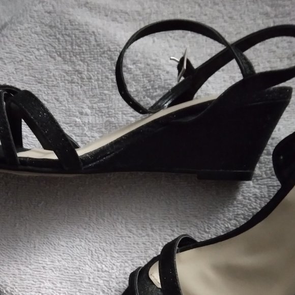 Atrevida Wedge Heels. Black and Sparkly with ankle buckle. - Picture 3 of 5